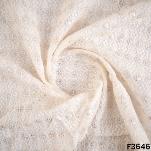 Dyeable Thread Sequins Embroidered Georgette Fabric-F3646